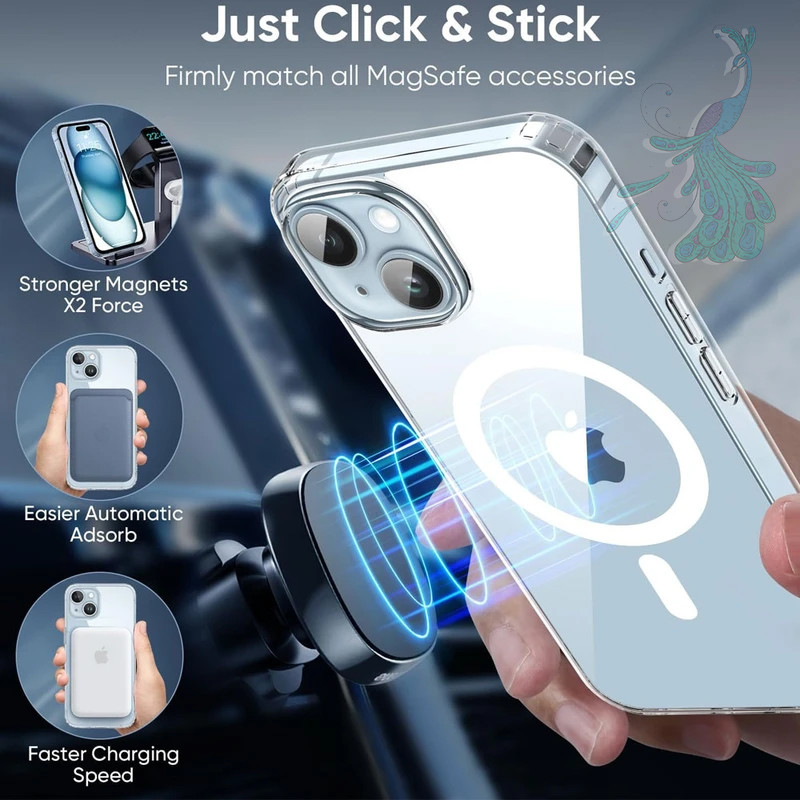 قاب موبایل اپل iPhone 15 پیکوک مدل Clear Magsafe